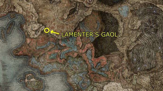 Un mapa que muestra la cárcel de Lamenter en Elden Ring: Shadow of the Erdtree.