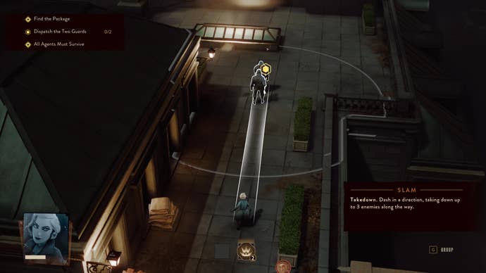 Ingrid prepares to slam into two guards in The Lamplighters League