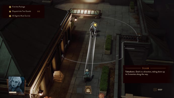 Ingrid prepares to slam into two guards in The Lamplighters League