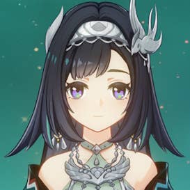 Close up of Lan Yan’s face from Genshin Impact.