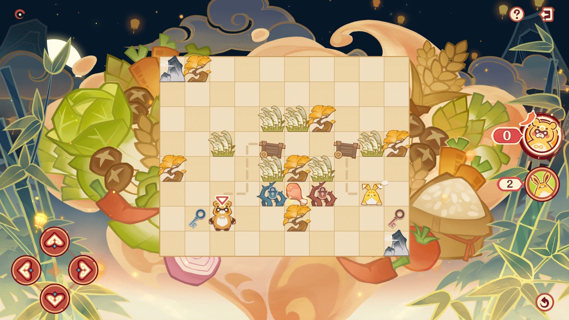 Top down view of a chibi minigame controlling Guoba in Lantern Rite 2024.