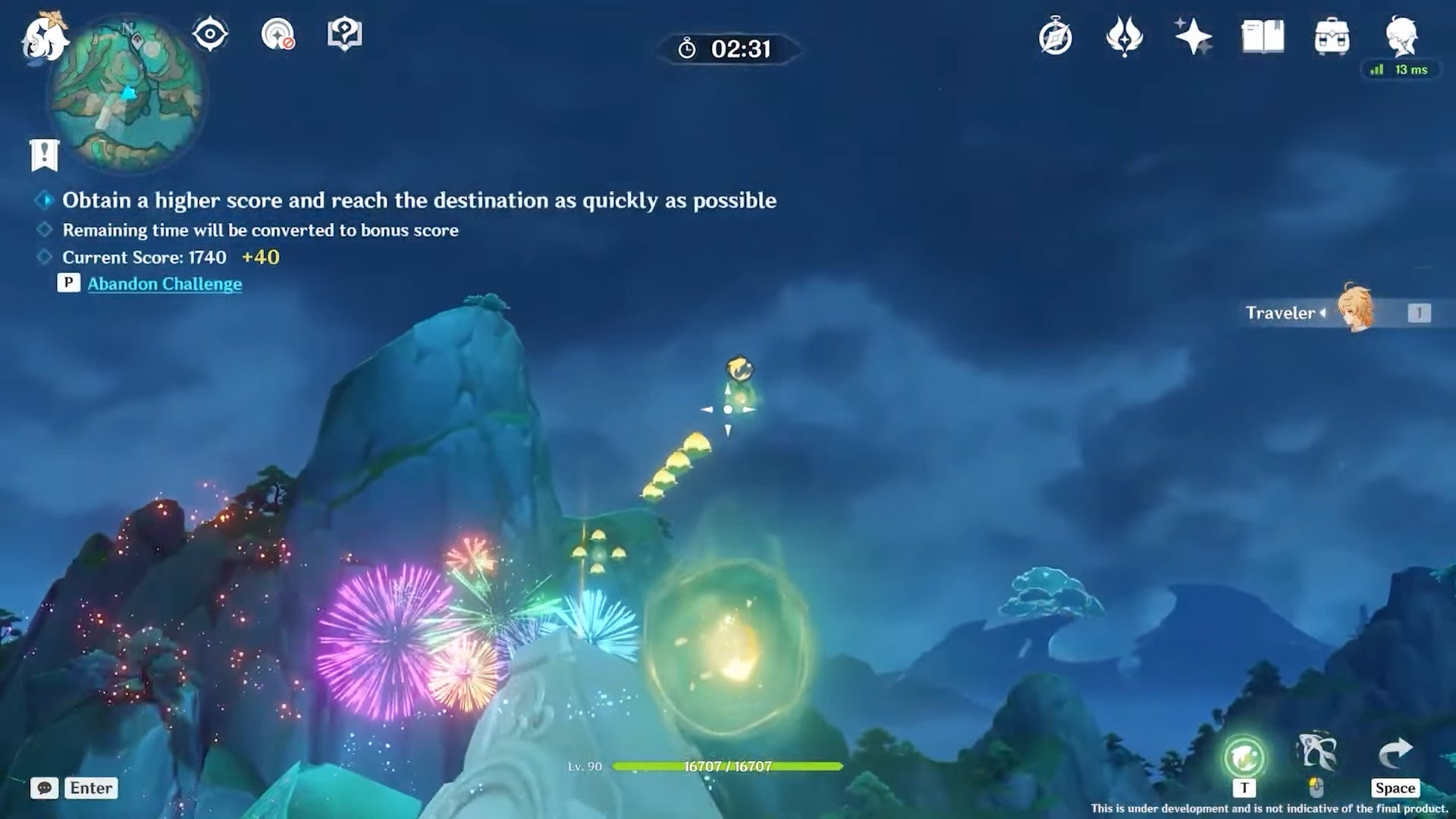 Travelling through the night sky as an orb in a Lantern Rite 2024 mini-game.