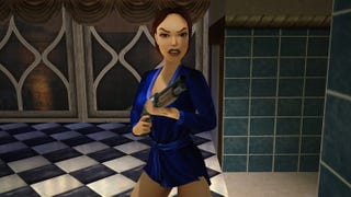Lara Croft holds a gun in her bathroom in Tomb Raider 1-3 Remastered