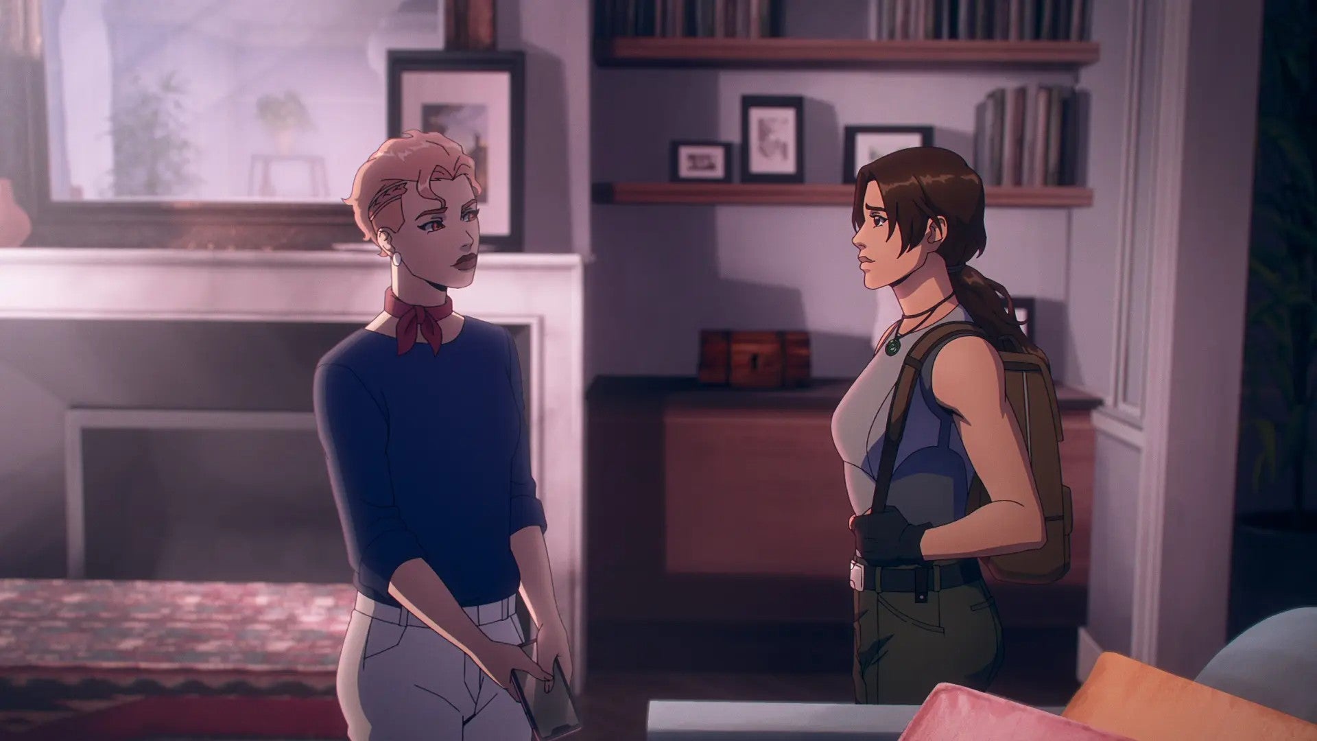 Lara Croft and (I think) Kaz in Tomb Raider Legend of Lara Croft Netflix series