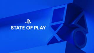 Largely blue PS State of Play header with PS symbols to one side