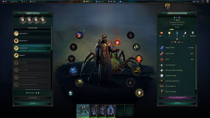 The leader unit menu screen in Age Of Wonders 4