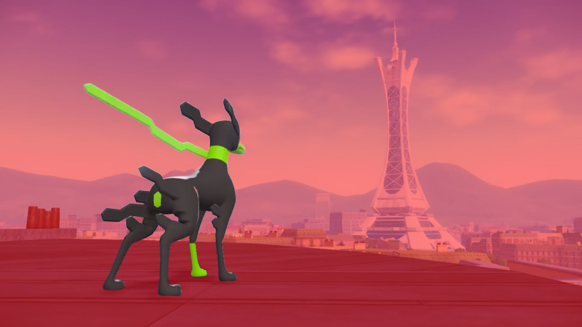 Pokemon Legends ZA header, featuring a Zygarde in its dog form staring out over a city that looks like Paris. - 1