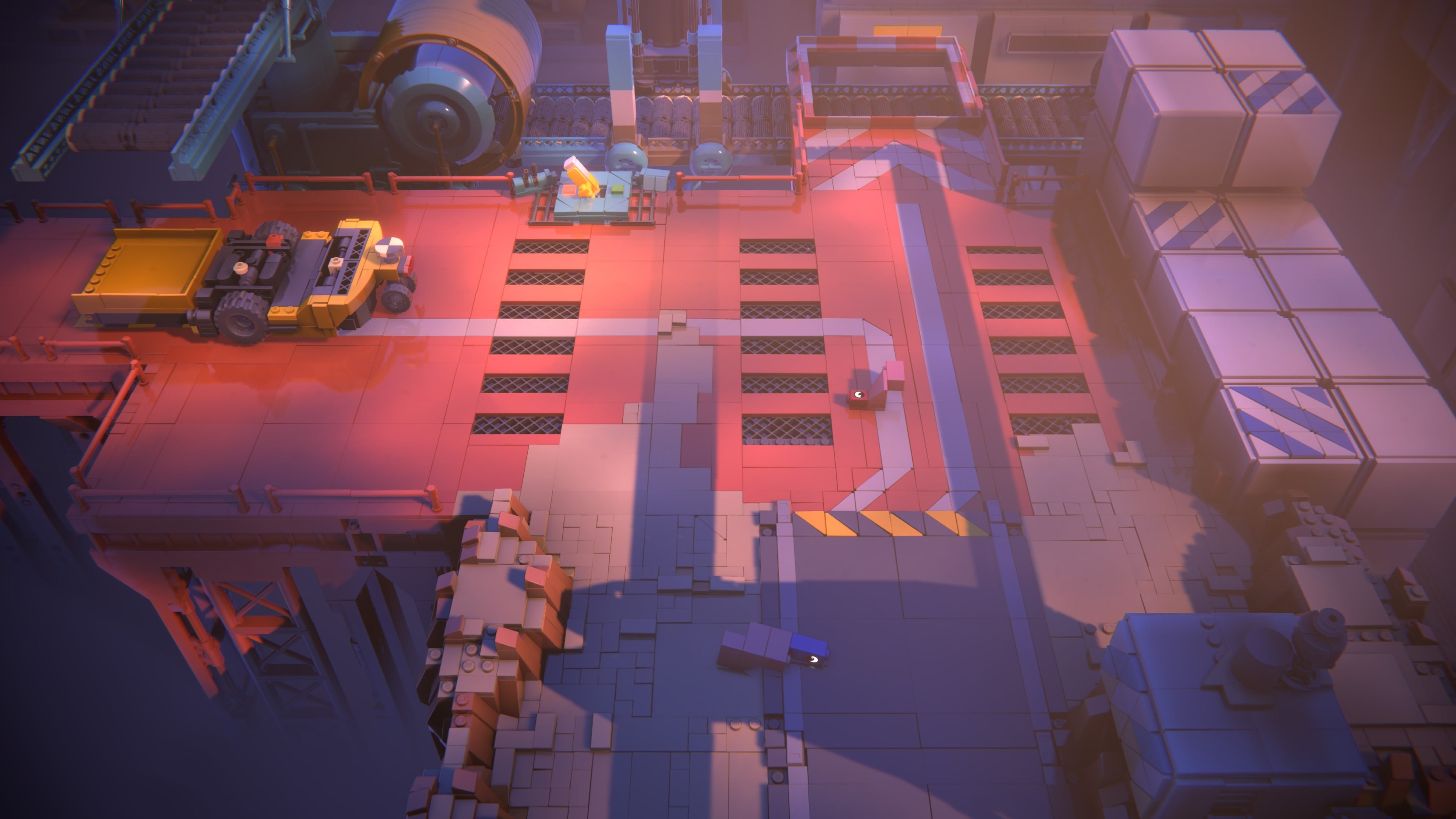 Lego Voyagers screenshot showing Red and Blue (small Lego bricks) moving about the world