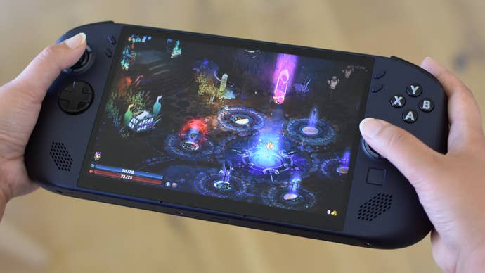 A Lenovo Legion Go S moving Hades 2.