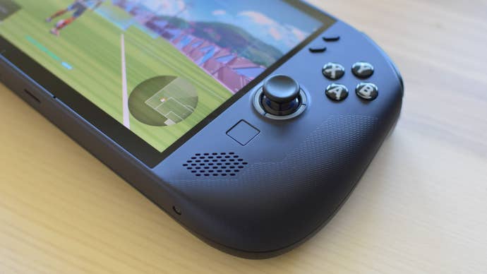 A closeup of the trackpad connected the Lenovo Legion Go S.