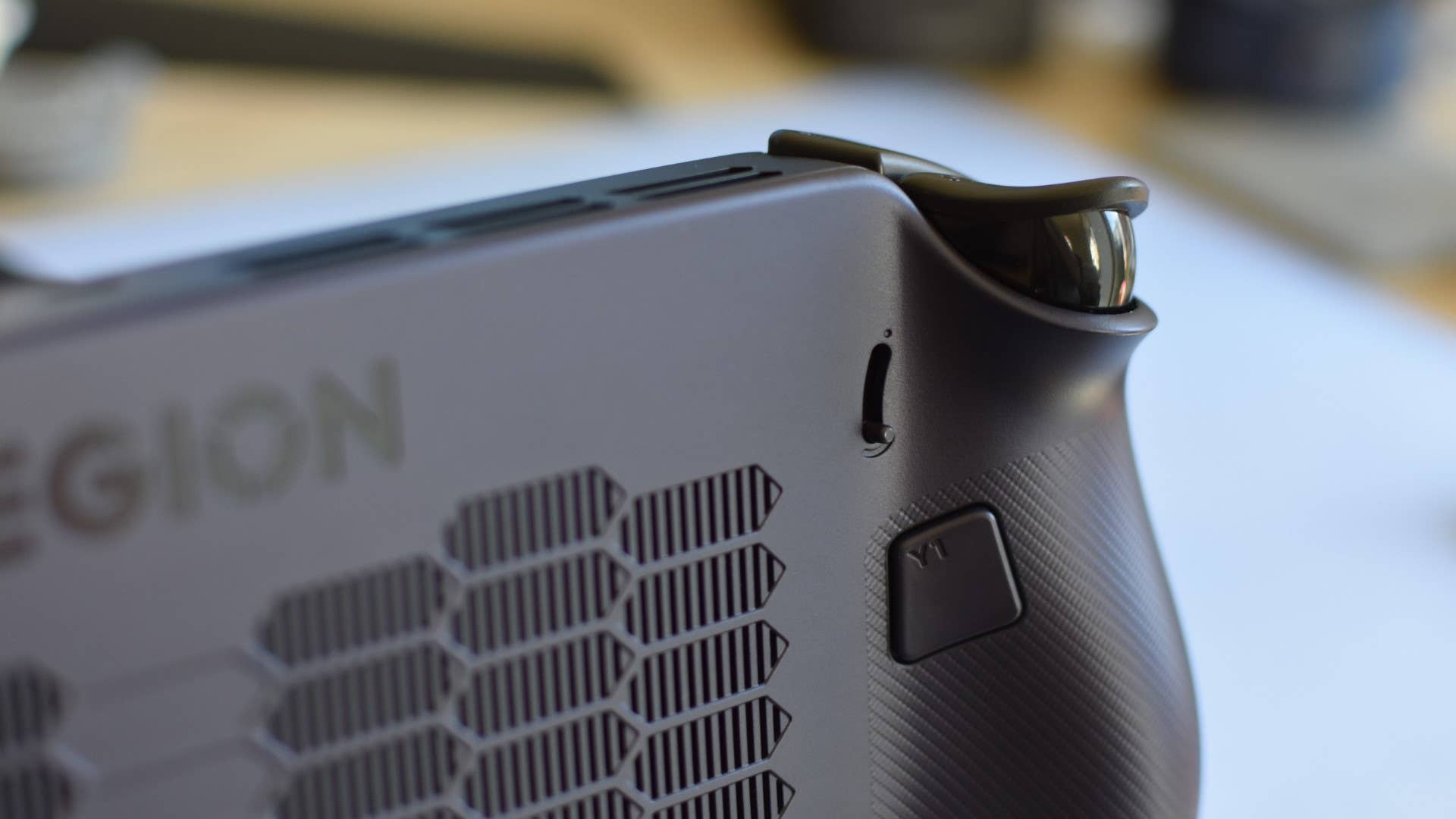 Rear view of the Lenovo Legion Go S.'s left trigger button (and its adjustment slider)