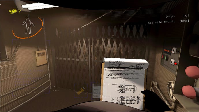 A player faces a gate while holding a clipboard in Lethal Company