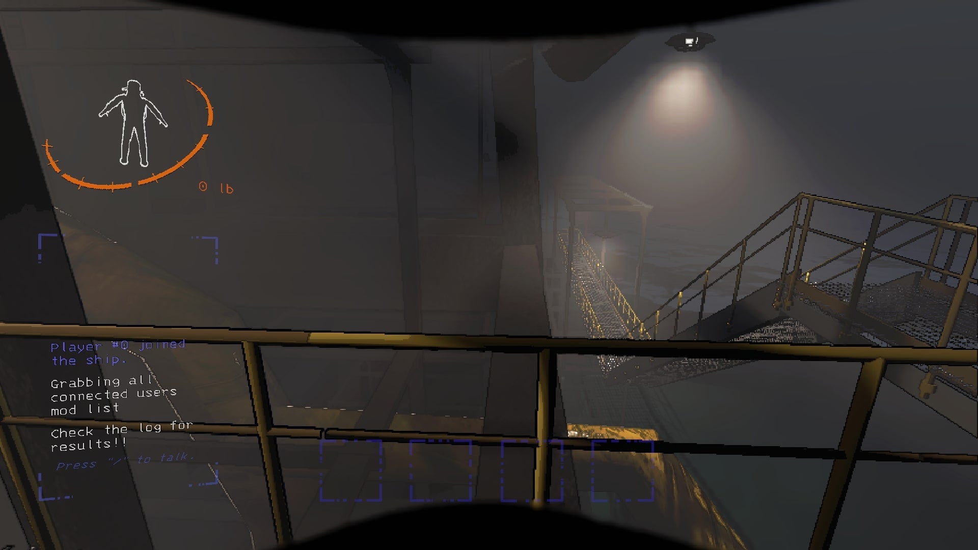 The player faces a beam in the area beneath the Company building in Lethal Company - 4