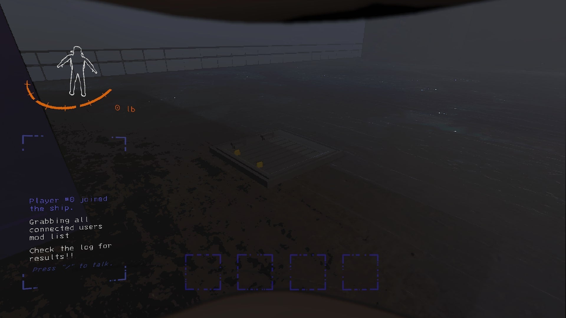 The player looks at a hatch on the floor that is outside of the Company building in Lethal Company