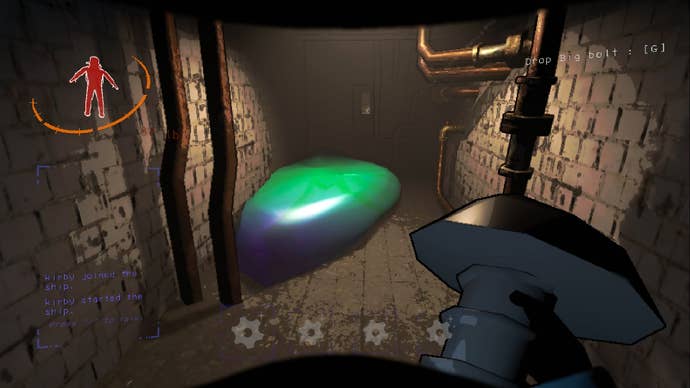 The player looks at a monster known as Hydrogere, which takes the form of blue-green slime in Lethal Company