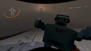 The player walks into the forest while holding a toy robot item in Lethal Company