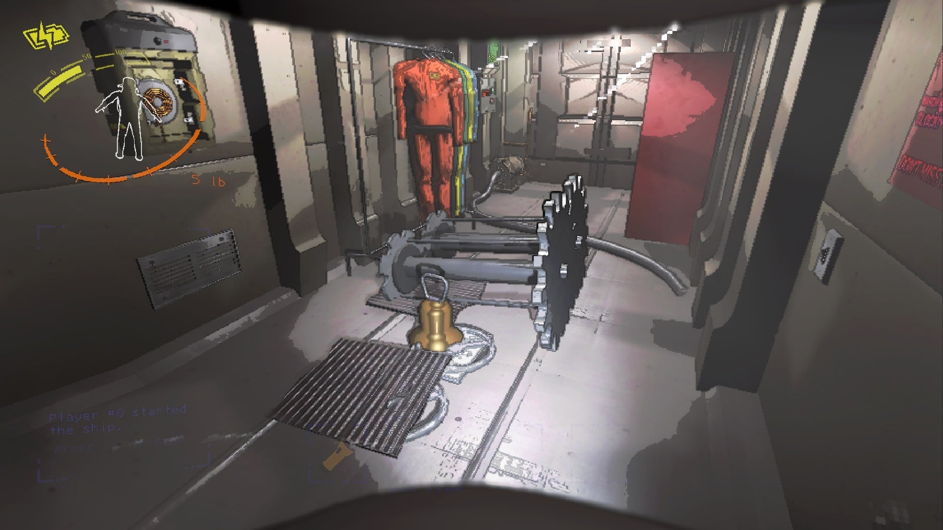 The player looks at a pile of scrap aboard the ship in Lethal Company - 1