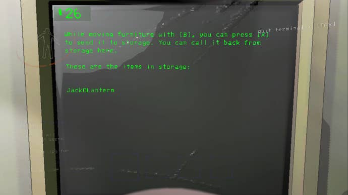 The player uses the terminal to look at what items are in the ships storage in Lethal Company