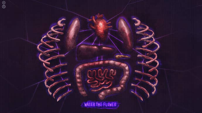 An assortment of organs and ribs are shown, with the message ‘Water the Flower’ beneath them all in Life Eater