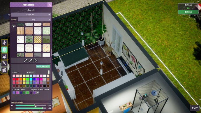 The build menu for materials in a bedroom in Life By You