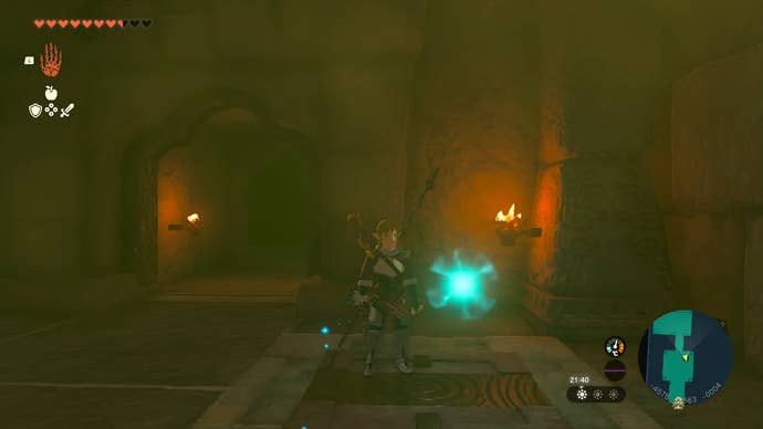 Link standing on floor B1 of the Lightning Temple in The Legend of Zelda: Tears of the Kingdom.