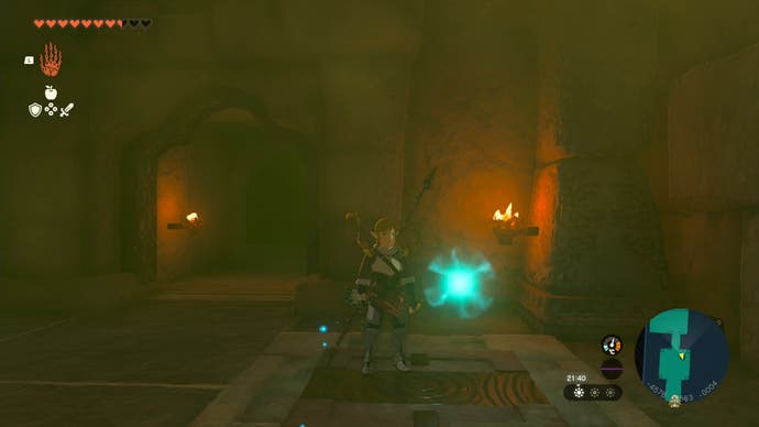 Link standing on floor B1 of the Lightning Temple in The Legend of Zelda: Tears of the Kingdom.
