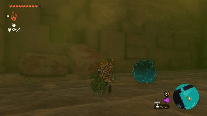 Link approaching some stone slabs he can climb in Tears of the Kingdom’s Lightning Temple.