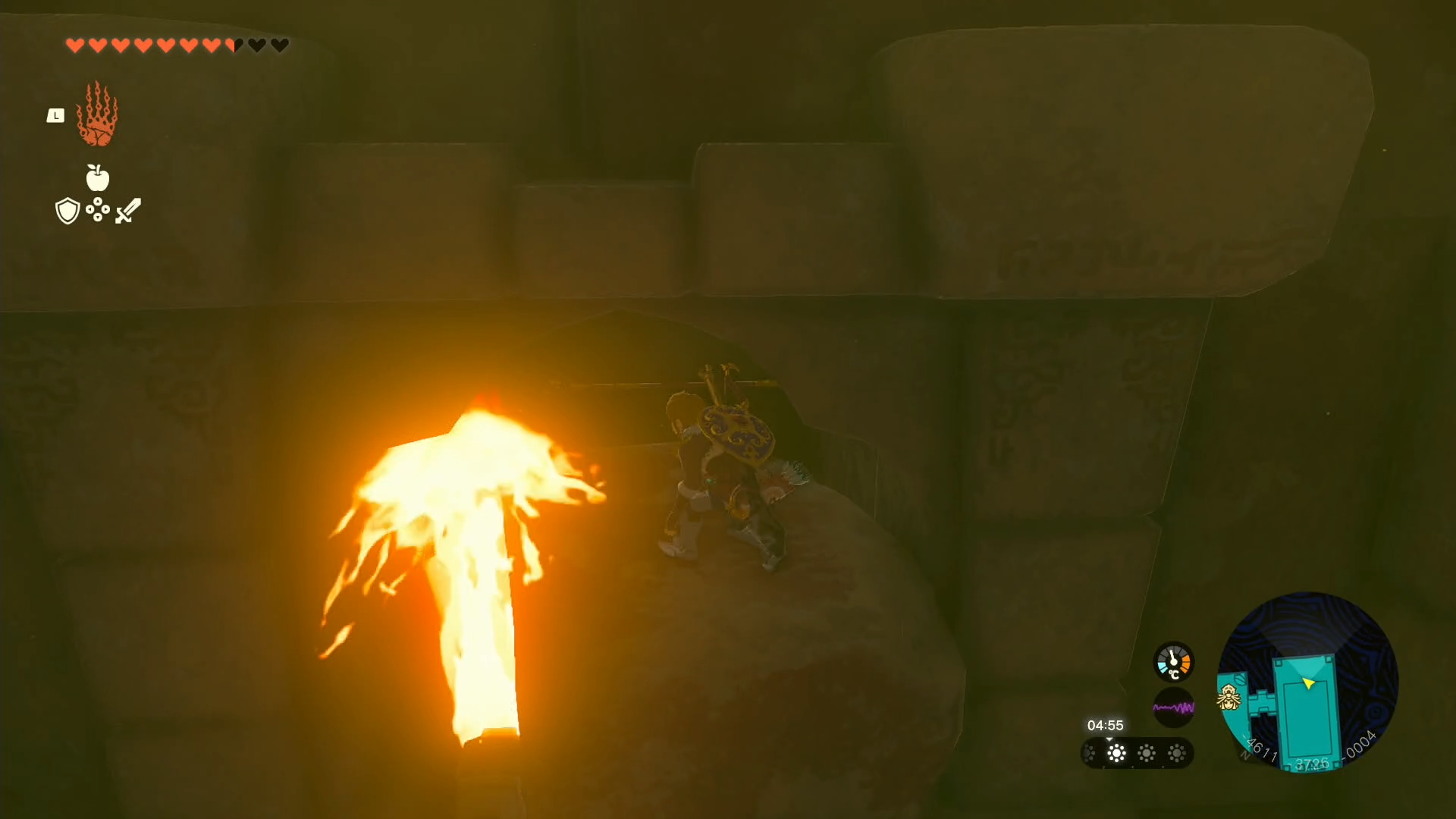 Link exploring an area with stone slabs in the Lightning Temple in The Legend of Zelda: Tears of the Kingdom.