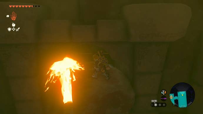 Link exploring an area with stone slabs in the Lightning Temple in The Legend of Zelda: Tears of the Kingdom.