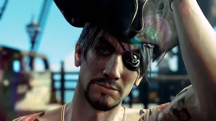 《Like A Dragon Pirate Yakuza in Hawaii》预告片中戴海盗帽的真岛特写