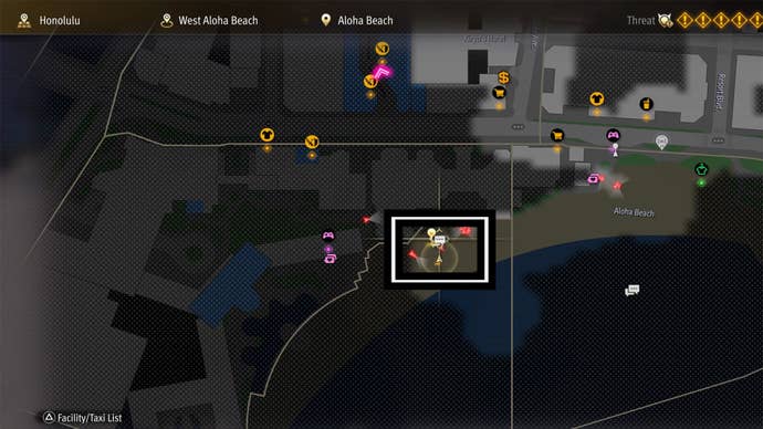 Like a Dragon Infinite Wealth, Neck-Deep in Love substory location shown on map of Aloha Beach.