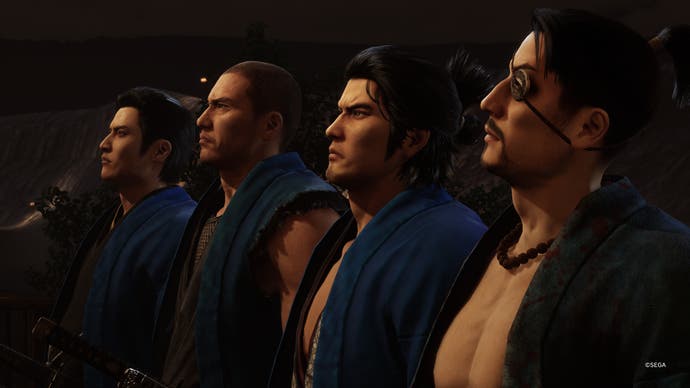 Like a Dragon Ishin review - Ryoma and several other key Yakuza characters line up looking serious