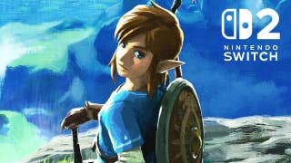 Link in Zelda Breath of the Wild artwork with a Switch 2 logo in the upper right corner
