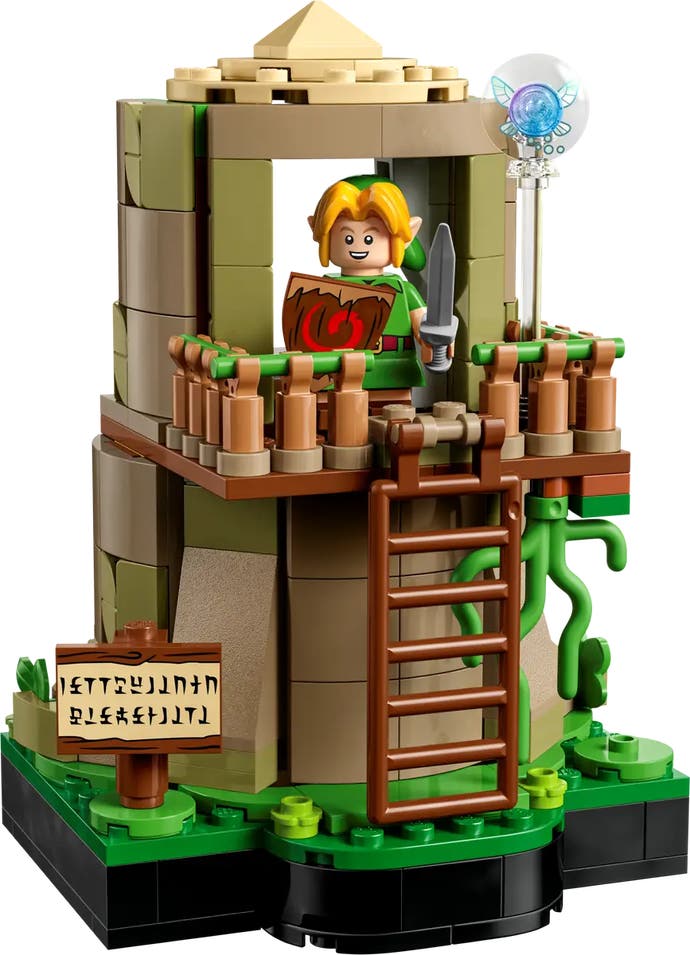 Link dans sa cabane dans les arbres dans l'ensemble Lego Ocarina of Time Great Deku Tree