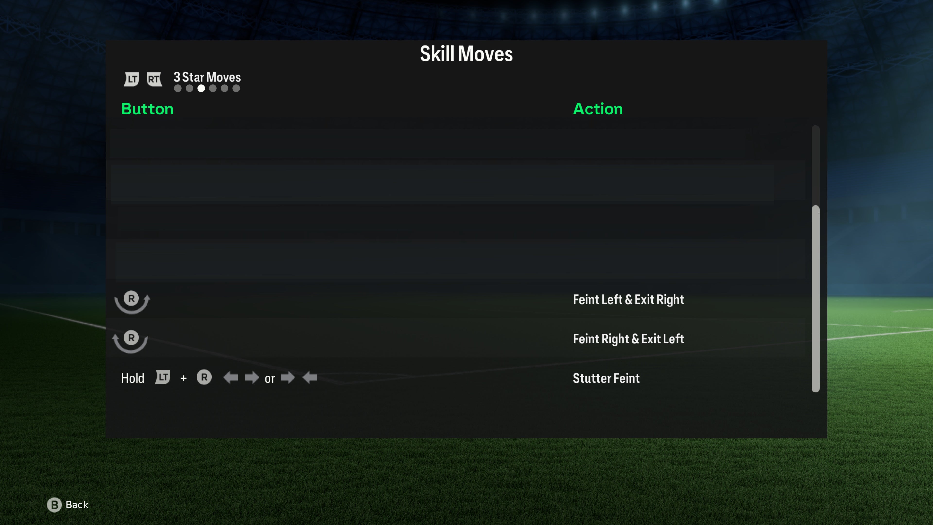 menu list of 3 star skill moves