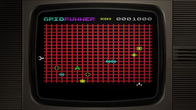 A screenshot of the original Gridrunner being played in Llamasoft The Jeff Minter Story