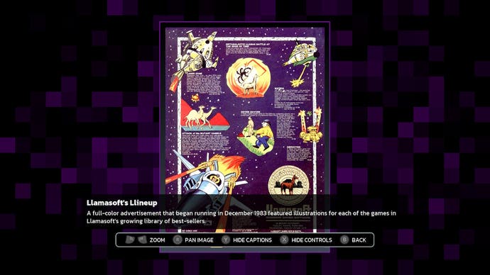 A Llamasoft advert from 1983 from Llamasoft: The Jeff Minter Story, showing loads of lovely Llamasoft games.