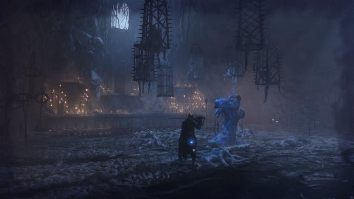 Player character in Lords of the Fallen in Umbral torture chamber littered with bodies