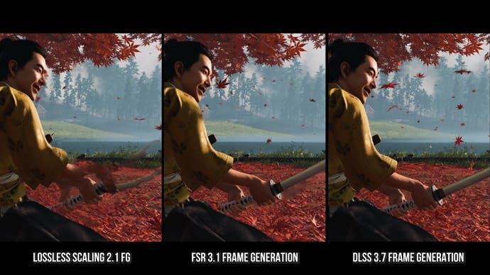 lossless scaling vs fsr 3.1 vs dlss 3.7 frame generation compared in ghost of tsushima