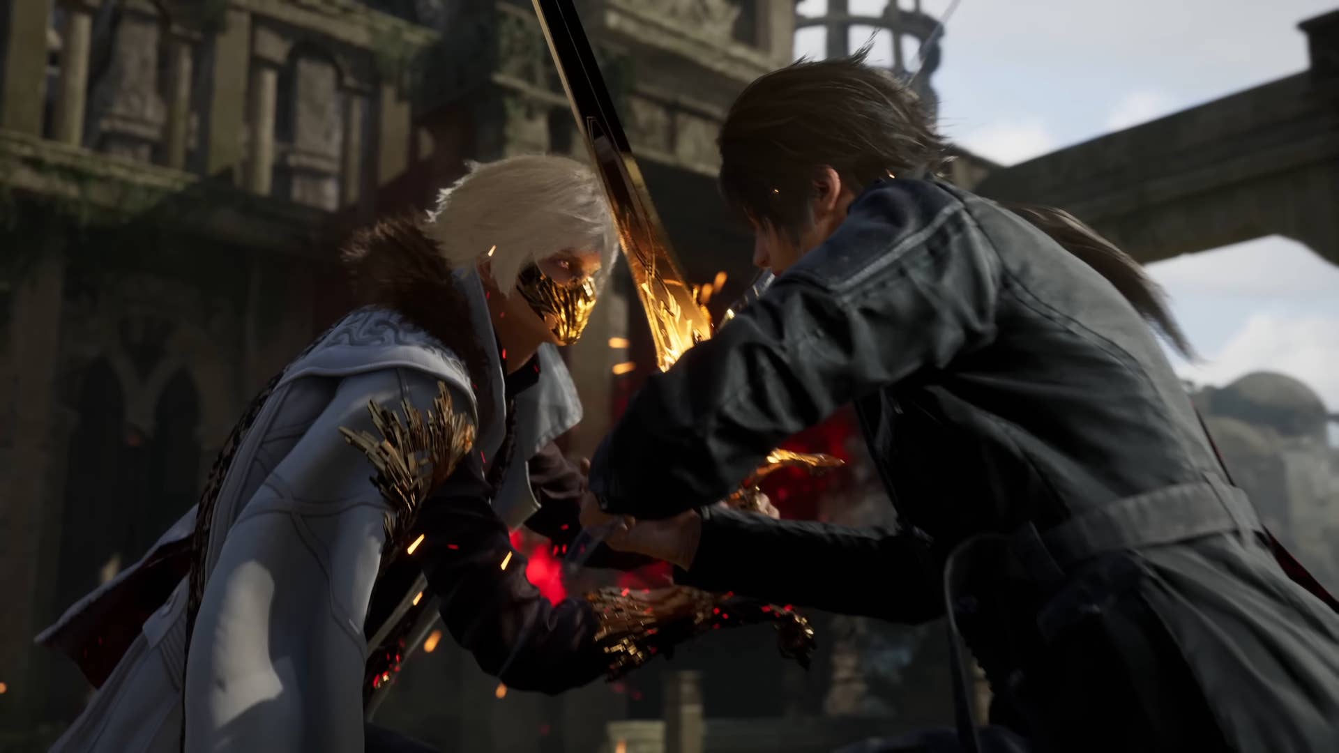 Lost Soul Aside trailer screenshot showing two men clashing swords