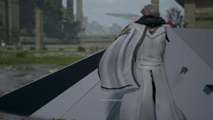 Lost Soul Aside screenshot showing man in white cloak that's glitched across the screen