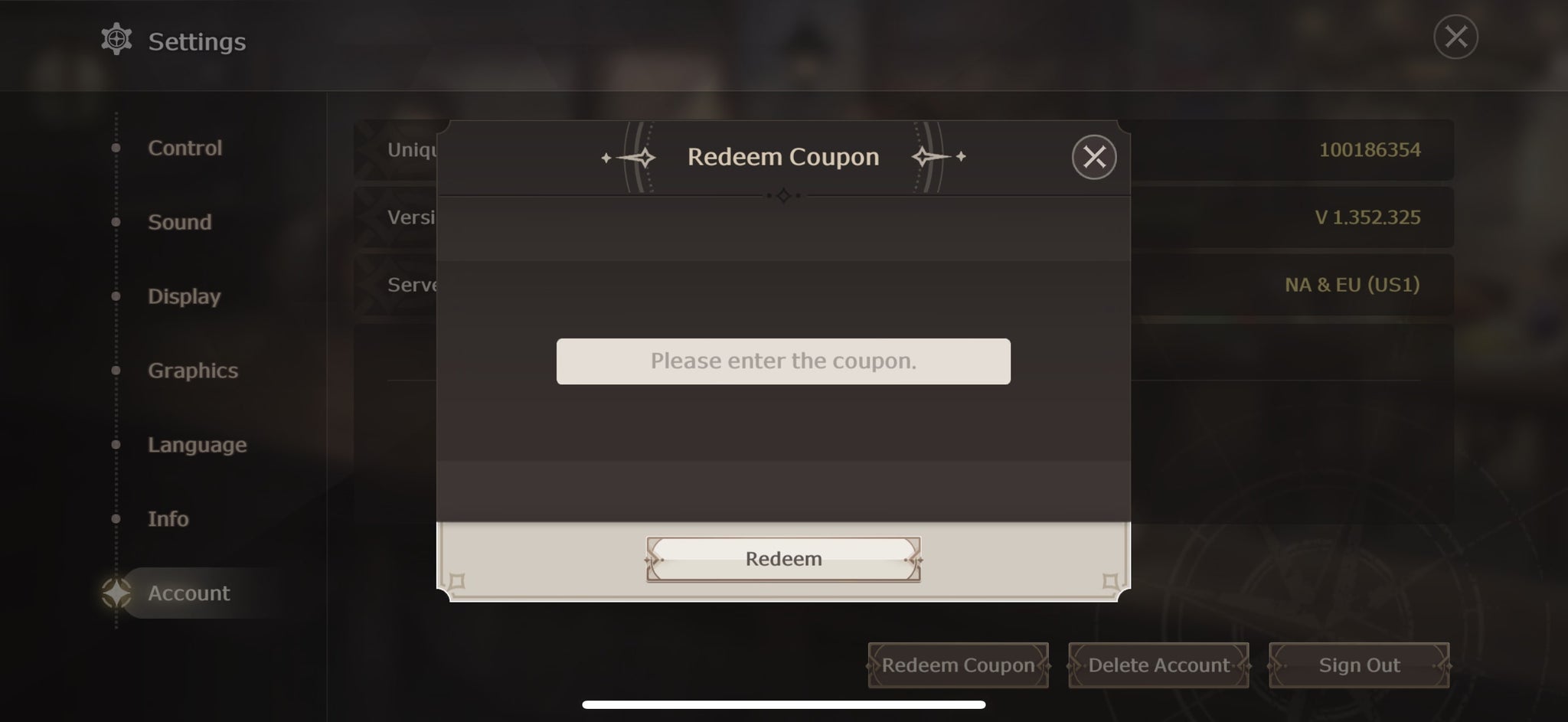 The 'redeem code' tab in Lost Sword's settings page is shown - 3