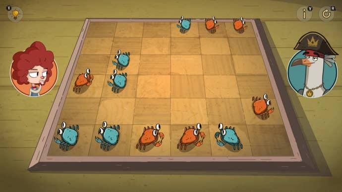 A young girl looks down on a board of multicoloured crabs in Lost In Play