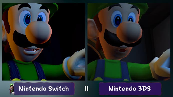 luigi's mansion 2 hd on switch vs luigi's mansion dark moon on 3DS comparison screenshot, showing better character models