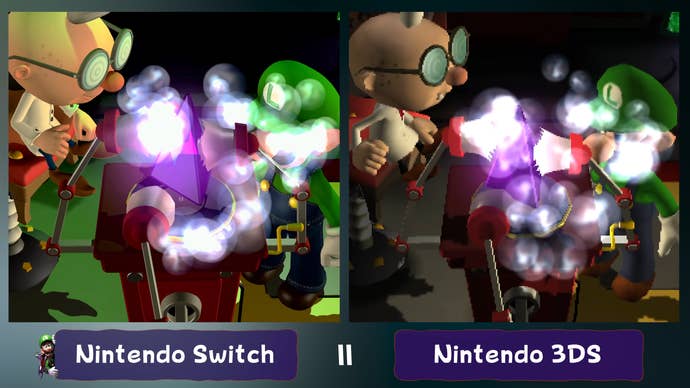 luigi’s mansion 2 hd on switch vs luigi’s mansion dark moon on 3DS comparison screenshot, showing better lighting and shadows