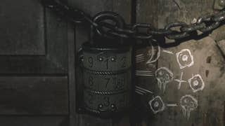 Close up of the combination lock inside the M Room of Blue Creek Apartments in Silent Hill 2.