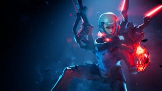A female android clutches a triangular-shaped core in Metal Eden.