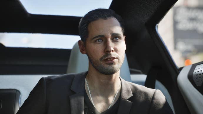 MindsEye official screenshot showing a douchey guy in a fancy car