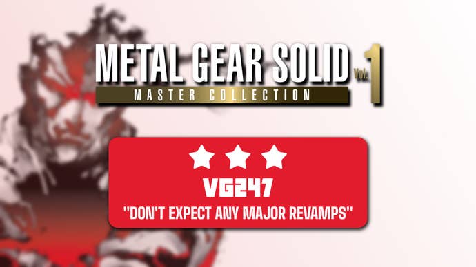 A review header for Metal Gears Solid Master Collection, Volume 1. 3 star review score, with text reading: “don’t expect any major revamps”.