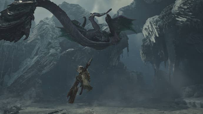 A hunter fighting a Balahara in Monster Hunter Wilds.